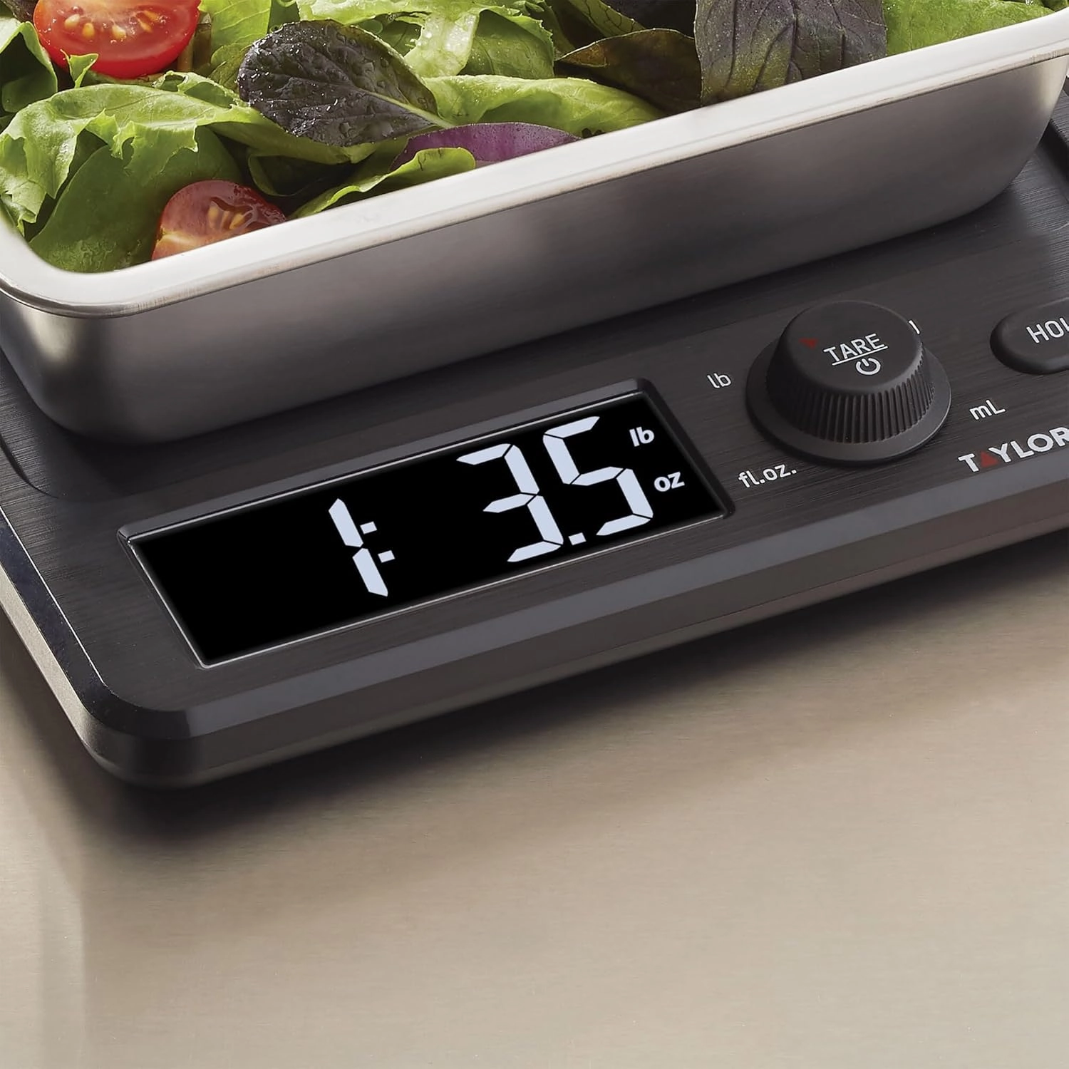 Taylor Digital Kitchen Scale with Dishwasher Safe Stainless Steel Container and Snap On, 22 pound capacity, Black
