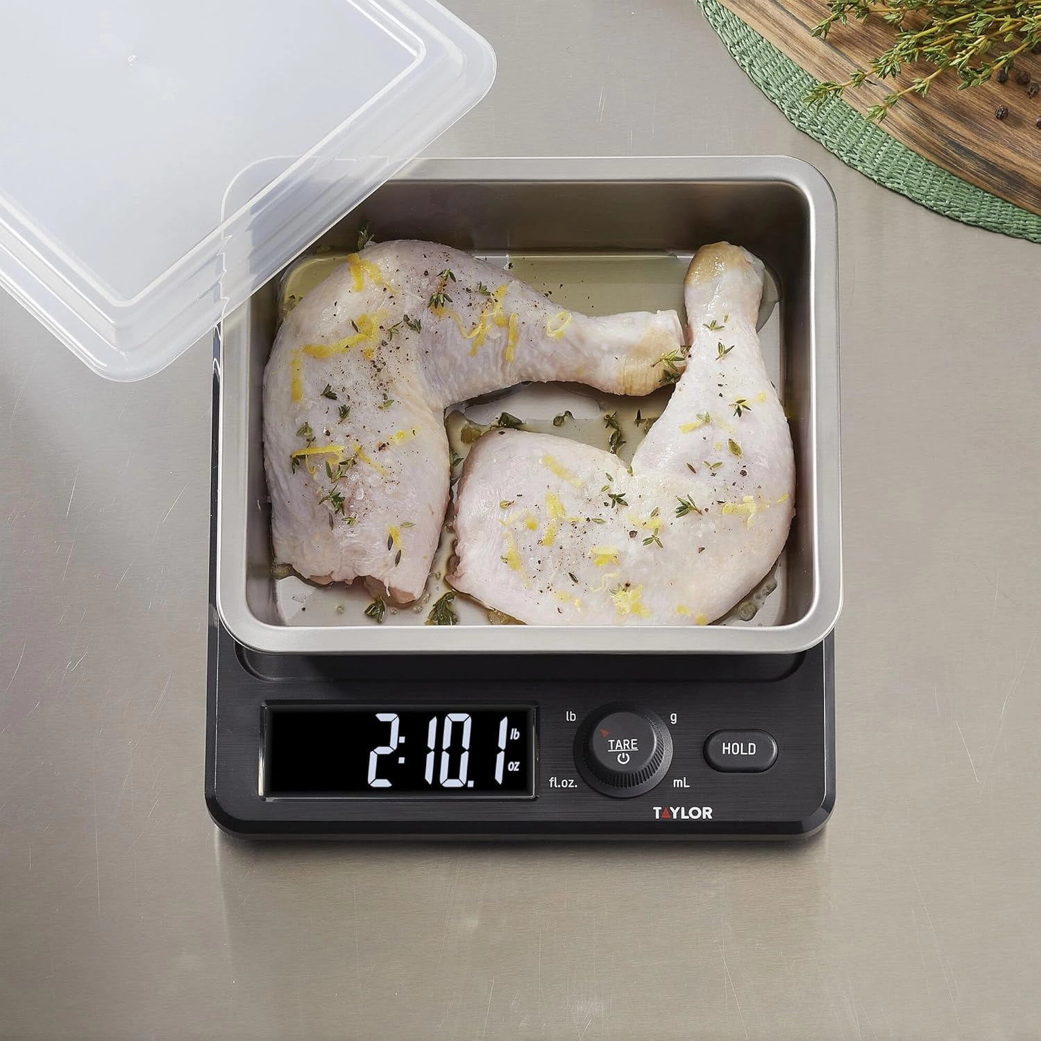 Taylor Digital Kitchen Scale with Dishwasher Safe Stainless Steel Container and Snap On, 22 pound capacity, Black