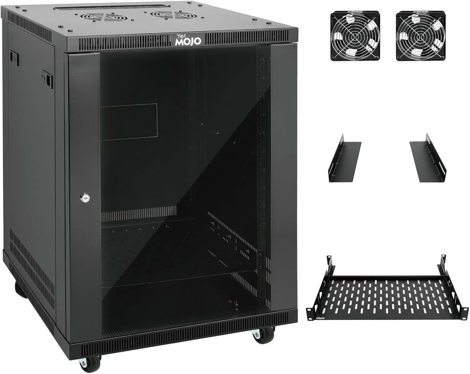 Tecmojo 15U Wall Mount Rack,15U Rack 17.7 Inch Depth,Hold Up to 176 Lbs,Enclosed Wall Mount Rack Kit for 19 Inch Network,Server and AV Gear,Glass Door(Elite Collection)