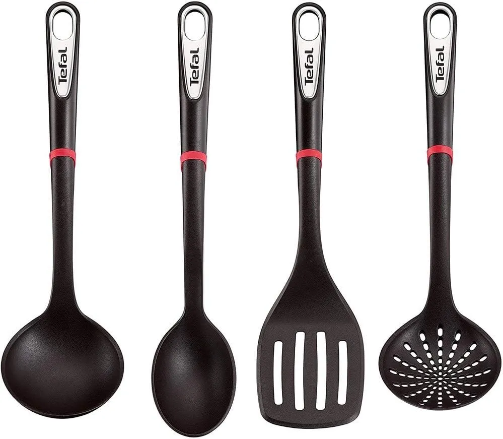 Tefal Ingenio Set of k206s414 Spatula, Spoon, Ladle and Spoon Colander Silver 17.2 x 8.1 x 36 cm Black