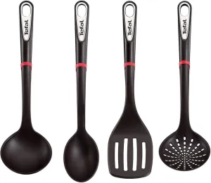 Tefal Ingenio Set of k206s414 Spatula, Spoon, Ladle and Spoon Colander Silver 17.2 x 8.1 x 36 cm Black