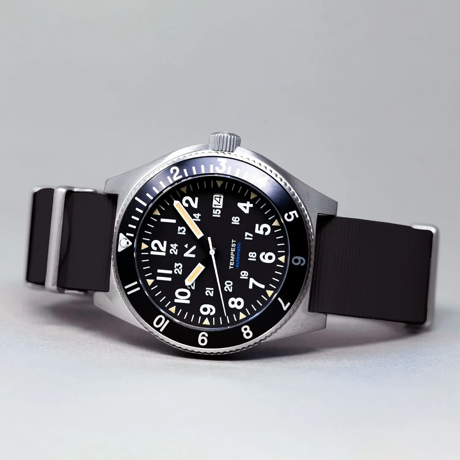 Tempest | Men's Navigator Watch (40mm) | Automatic | Stainless Steel | Natural Rubber Strap…
