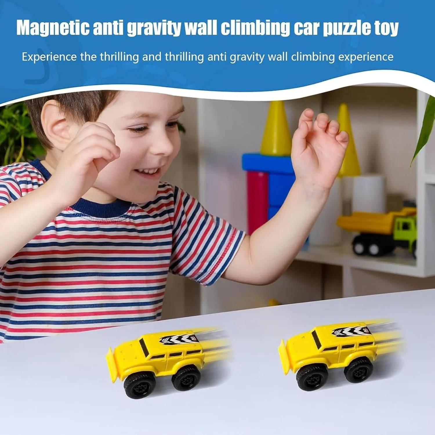 Tenddaily Magnetic Anti Gravity Wall Climbing Car,Cautiecimal Magnetics Walls Climb-Ing Cars,Magnetic Wall Climbing Toy Car,Inertial Magnetics Levitation,Drive on Walls and Ceiling (Red Blue)