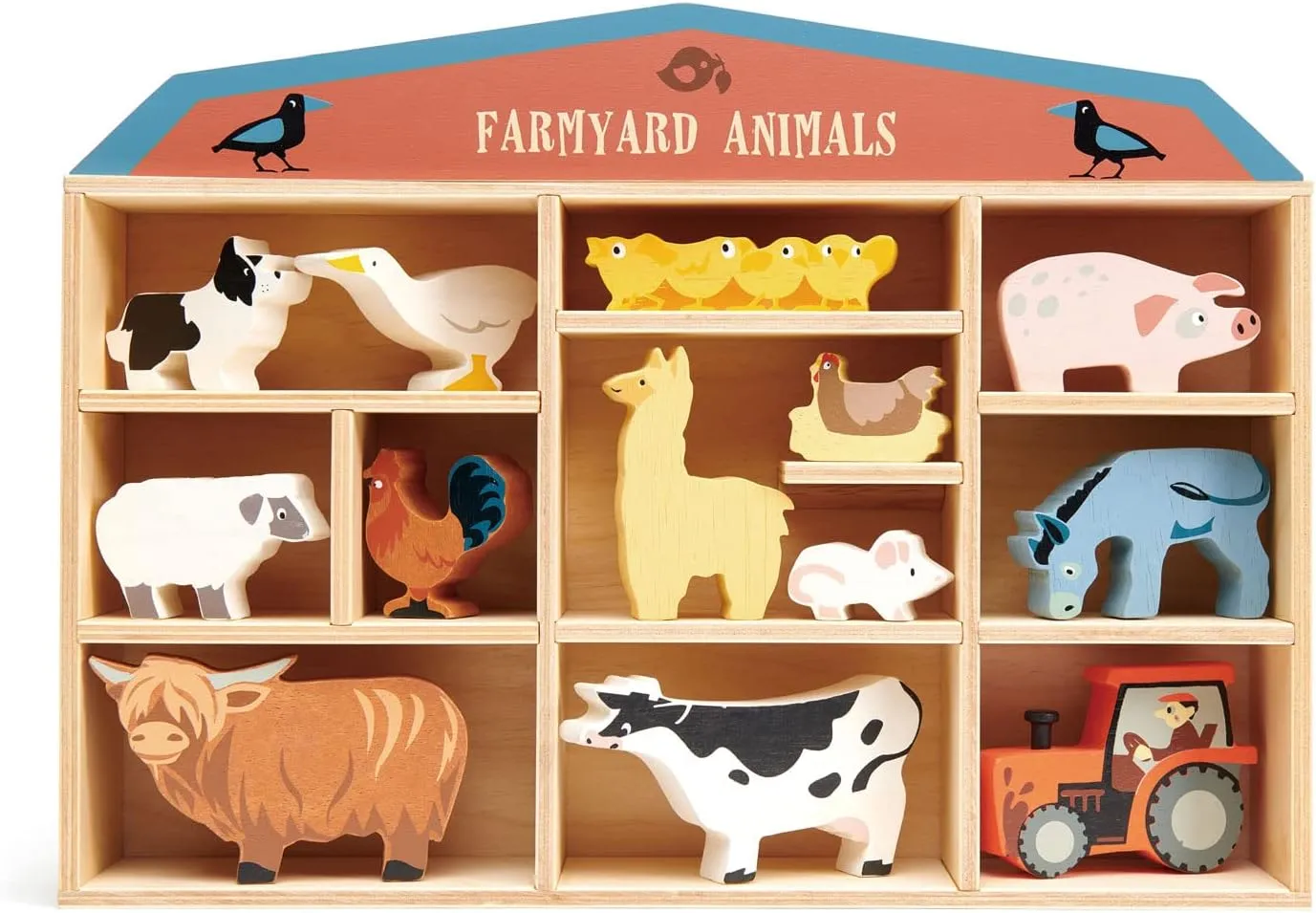 Tender Leaf Toys Farmyard Animals “ 13 Wooden Country Farm Figurines with a Display Shelf - Classic Toy for Pretend Play “ Develops Creative & Imaginative Skills “ Learning Role Play “ Ages 3  Years
