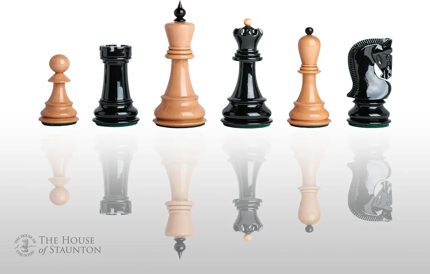 The House of Staunton - The Zagreb '59 Chess Set - Pieces Only - 3.875" King (Black & Natural Lacquered)