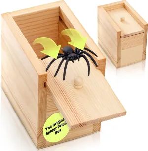 The Original Spider Prank Box- Funny Wooden Box Toy Spider Prank, Hilarious April Fools Day, or Birthday Surprise Toy and Gag Gift Practical Joke Bromas Kit