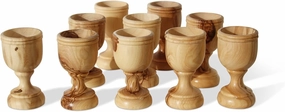 THE JERUSALEM GIFT SHOP SINCE 2004 10 Small Communion Cups. Hand Carved Kiddush Cup from Olive wood - for Church, Ministry & Worship events with Certificate of Origin.
