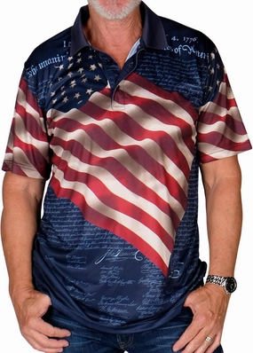 TheFlagshirt Men's Patriotic Performance Golf American Flag Classic Fit Polo Shirt