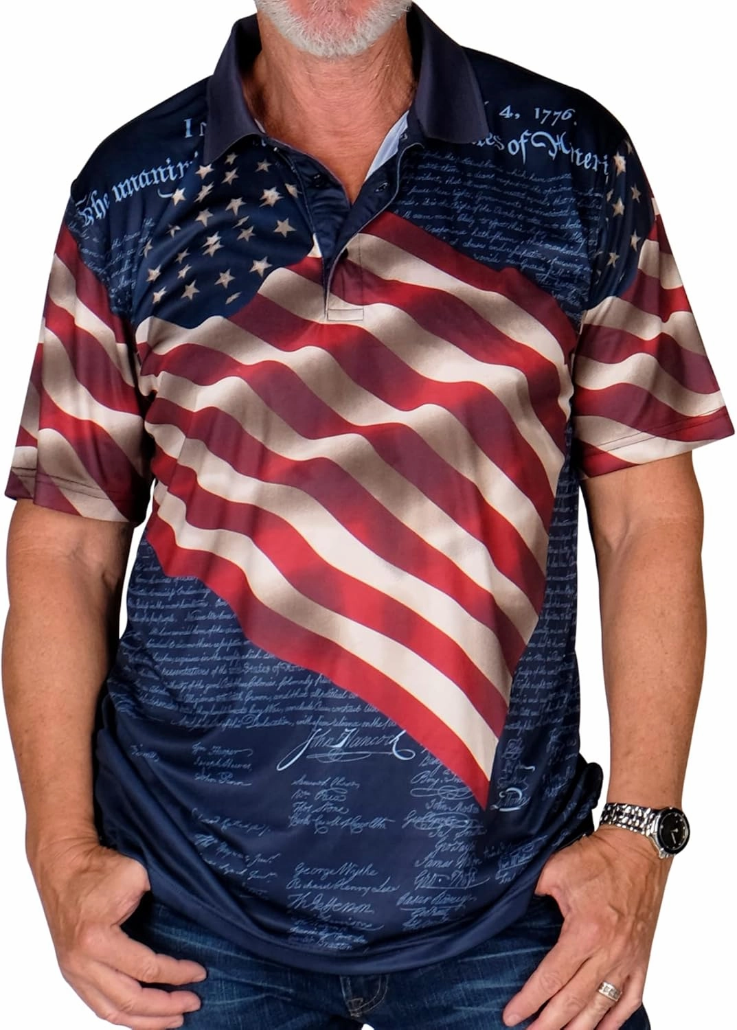 TheFlagshirt Men's Patriotic Performance Golf American Flag Classic Fit Polo Shirt