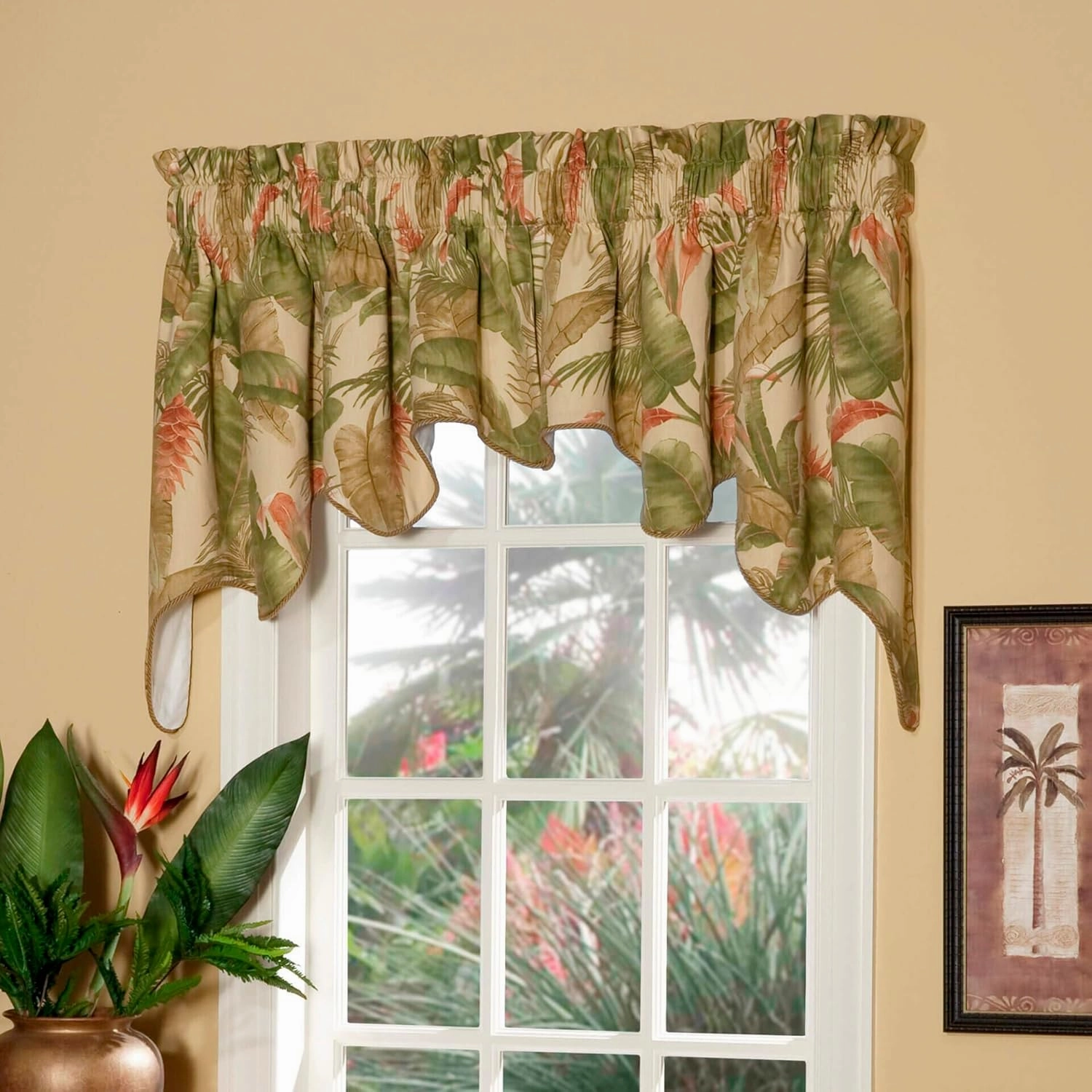 Thomasville At Home La Selva Natural Scalloped Empress Swag, Scallopped Rod Pocket Valance for Livingroom/Kitchen/Bath, 32x100 (1)