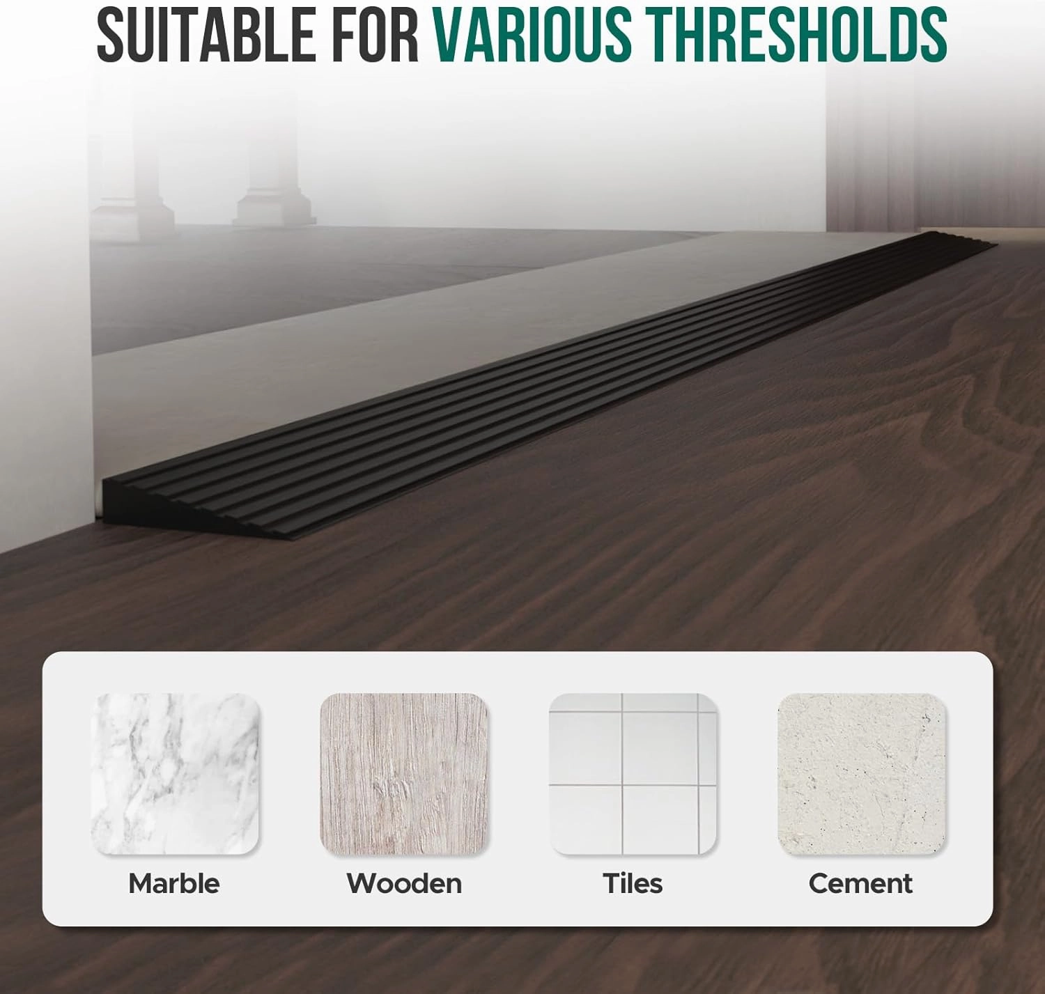 Threshold Ramps for Doorways Self-Adhesive Rubber Ramps for Door Threshold Rubber Door Threshold Ramp for Wheelchair for Doorways, Curb, Power Scooters, Bathroom (Black, 3/8'' Rise-3.3Ft Long)