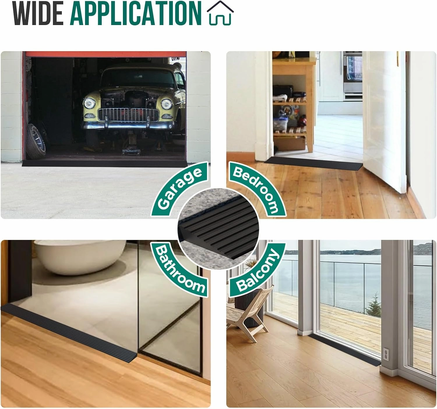 Threshold Ramps for Doorways Self-Adhesive Rubber Ramps for Door Threshold Rubber Door Threshold Ramp for Wheelchair for Doorways, Curb, Power Scooters, Bathroom (Black, 3/8'' Rise-3.3Ft Long)