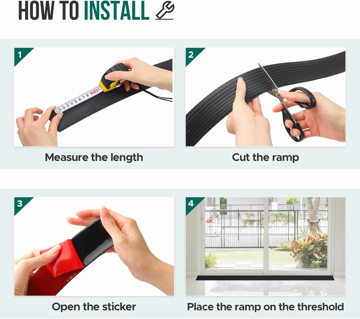 Threshold Ramps for Doorways Self-Adhesive Rubber Ramps for Door Threshold Rubber Door Threshold Ramp for Wheelchair for Doorways, Curb, Power Scooters, Bathroom (Black, 3/8'' Rise-3.3Ft Long)