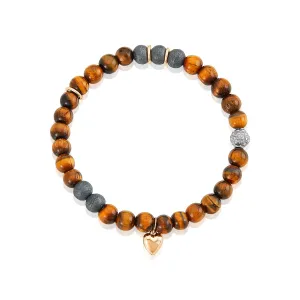 Tiger Eye Beaded Stackable Bracelet with Heart Charm