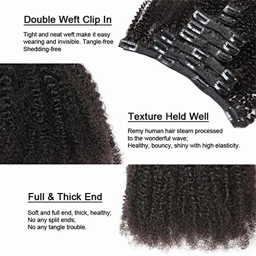 Tight Curly Clip-In Human Hair Extensions 16" Natural Black (#1B)