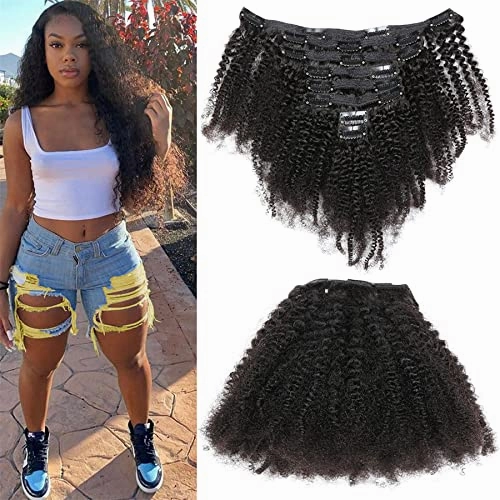 Tight Curly Clip-In Human Hair Extensions 16" Natural Black (#1B)