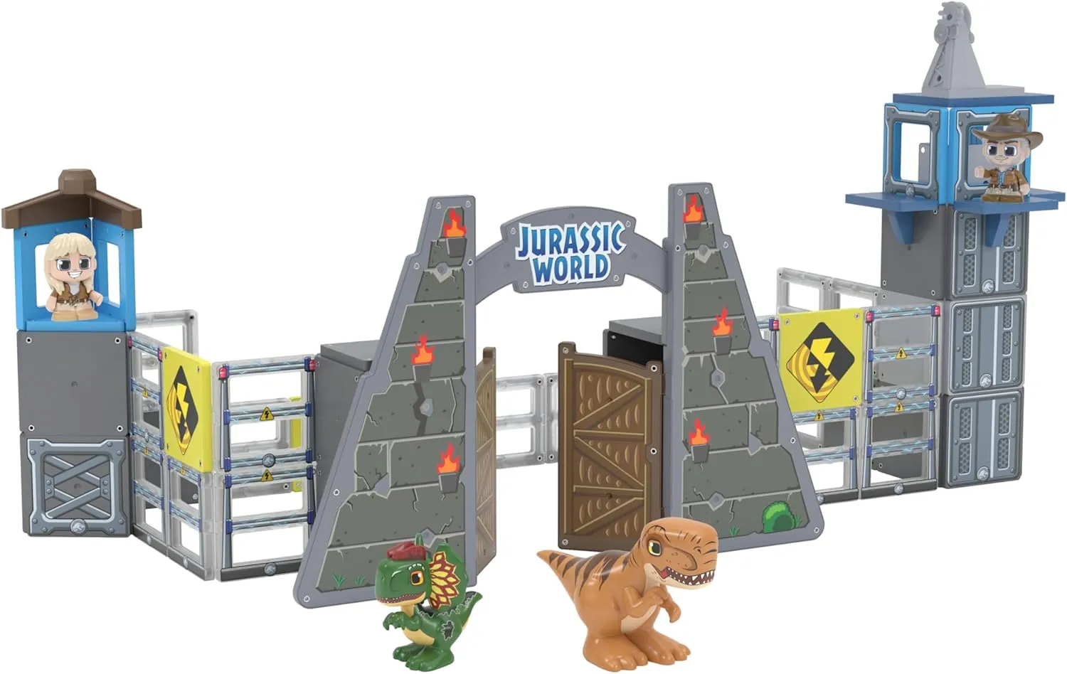 Tile Town Jurassic World Gate Escape Magnetic Tiles Building Set and Figures, Kids 3-5 , New Action Tiles for Action Play, Realistic Builds, STEM Creative Toy
