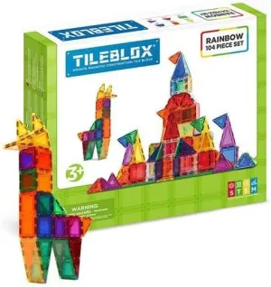 Tileblox Rainbow 104pc Set Magnetic Building Blocks, Educational Magnetic Tiles Kit , Magnetic Construction STEM Toy Set