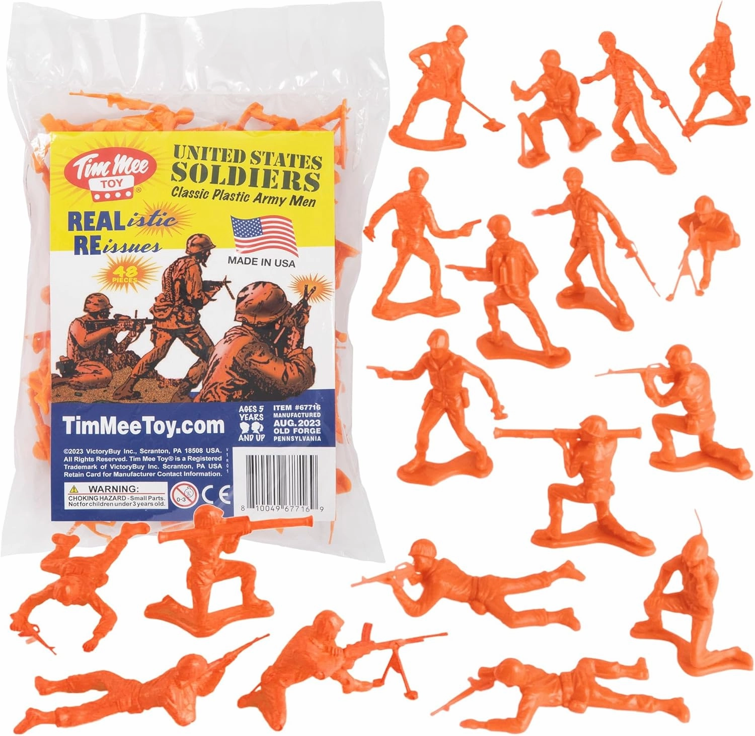 TimMee Plastic Army Men - Orange 48pc Toy Soldier Figures - Made in USA