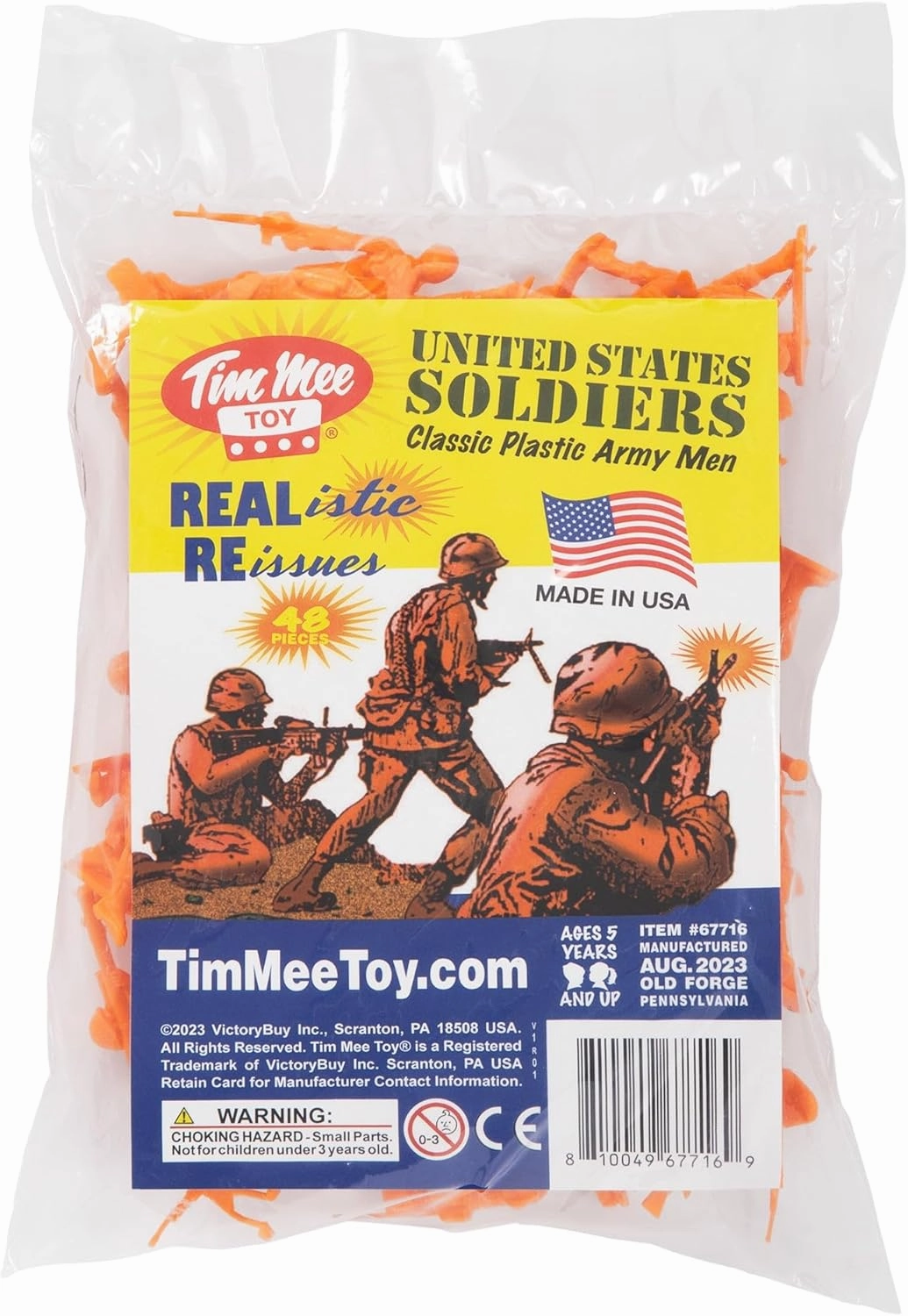 TimMee Plastic Army Men - Orange 48pc Toy Soldier Figures - Made in USA