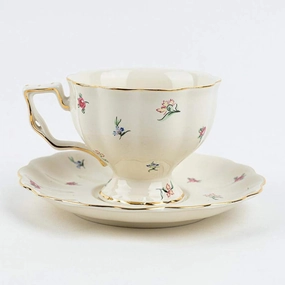 Tmore Porcelain Tea Cup and Saucer Sets Vintage Coffee Mug Morning Tea Cup with Gold Trim Elegant Floral British Tea Cups, 220ml Coffee Cup   Saucer   Teaspoon (Flower)