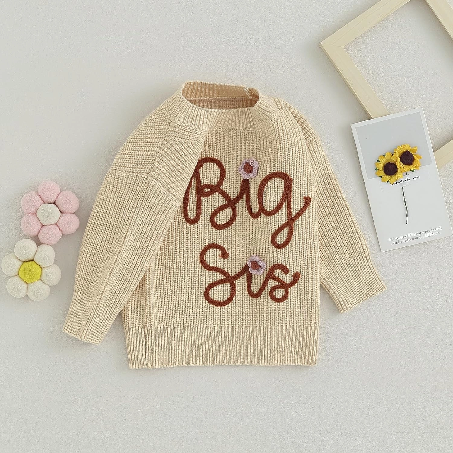 Toddler Baby Girls Sister Matching Set Knitted Sweater Embroidery Toddler Sweatshirt Romper Fall Winter Clothes