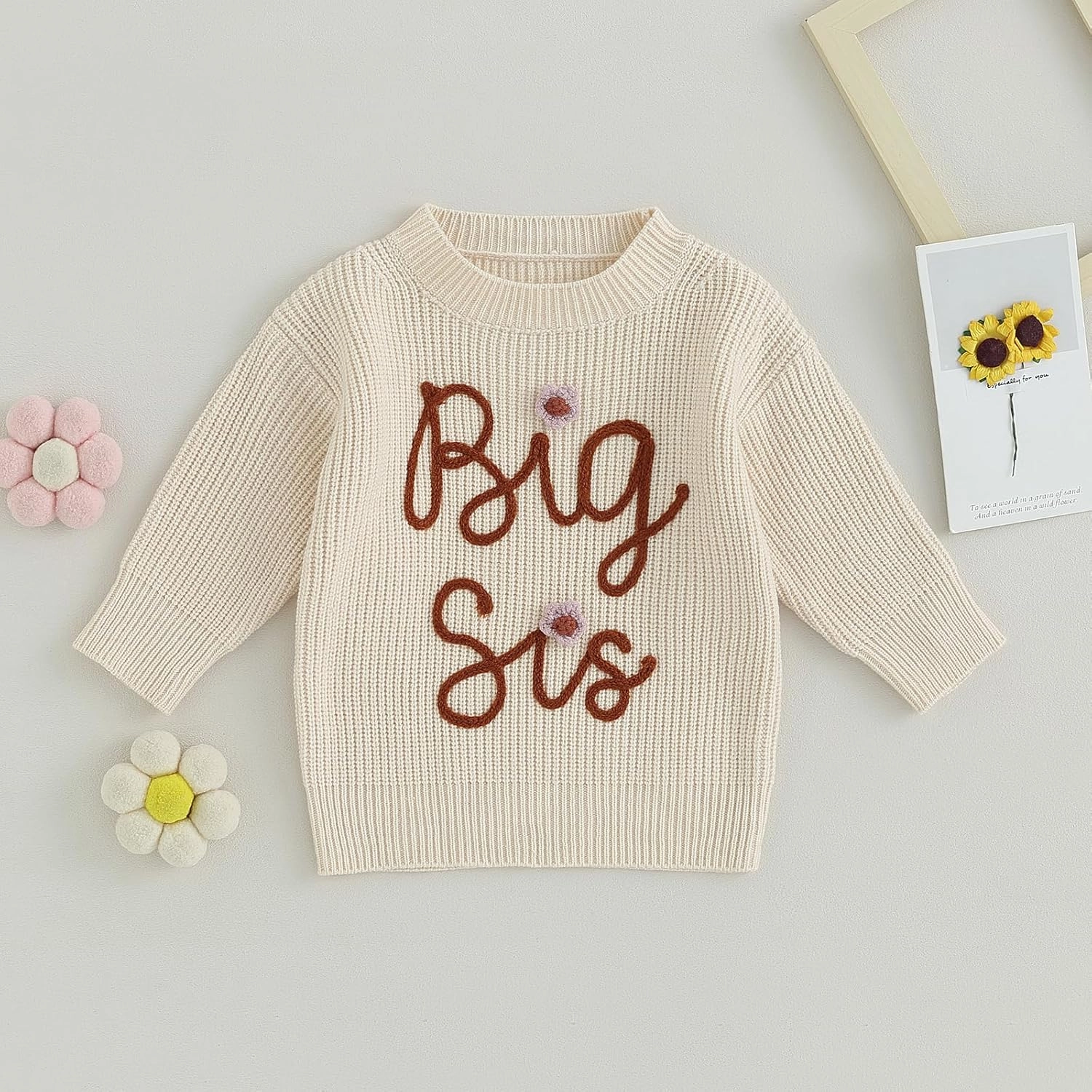 Toddler Baby Girls Sister Matching Set Knitted Sweater Embroidery Toddler Sweatshirt Romper Fall Winter Clothes