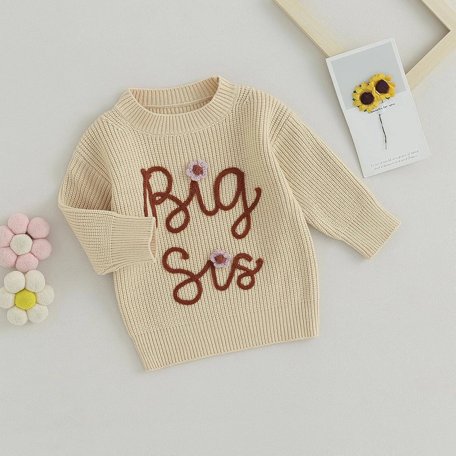 Toddler Baby Girls Sister Matching Set Knitted Sweater Embroidery Toddler Sweatshirt Romper Fall Winter Clothes