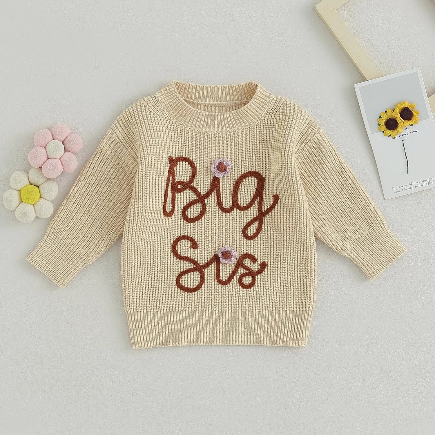 Toddler Baby Girls Sister Matching Set Knitted Sweater Embroidery Toddler Sweatshirt Romper Fall Winter Clothes