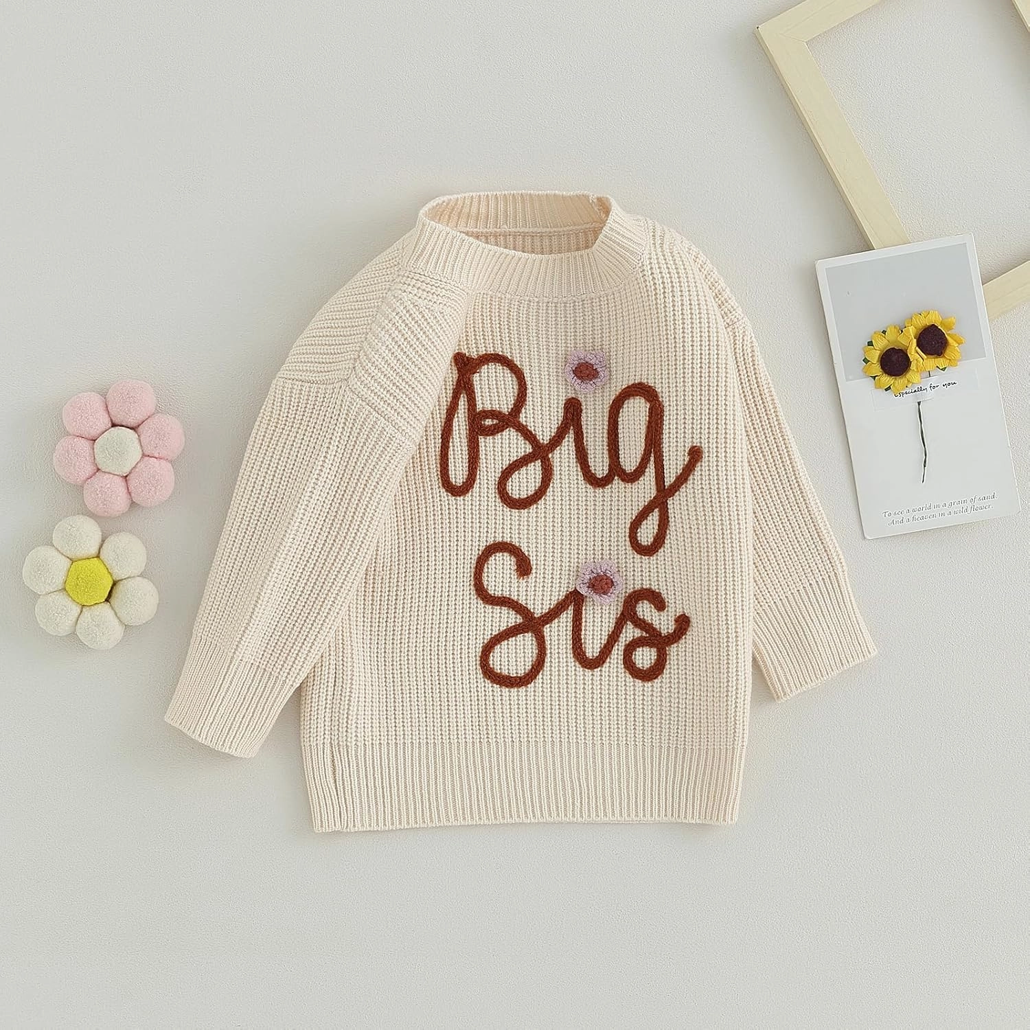 Toddler Baby Girls Sister Matching Set Knitted Sweater Embroidery Toddler Sweatshirt Romper Fall Winter Clothes