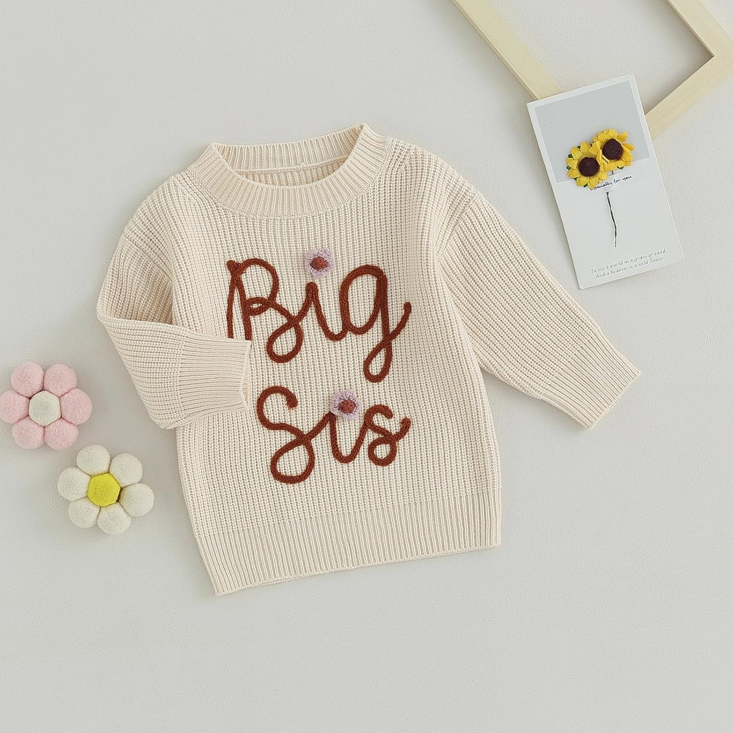 Toddler Baby Girls Sister Matching Set Knitted Sweater Embroidery Toddler Sweatshirt Romper Fall Winter Clothes