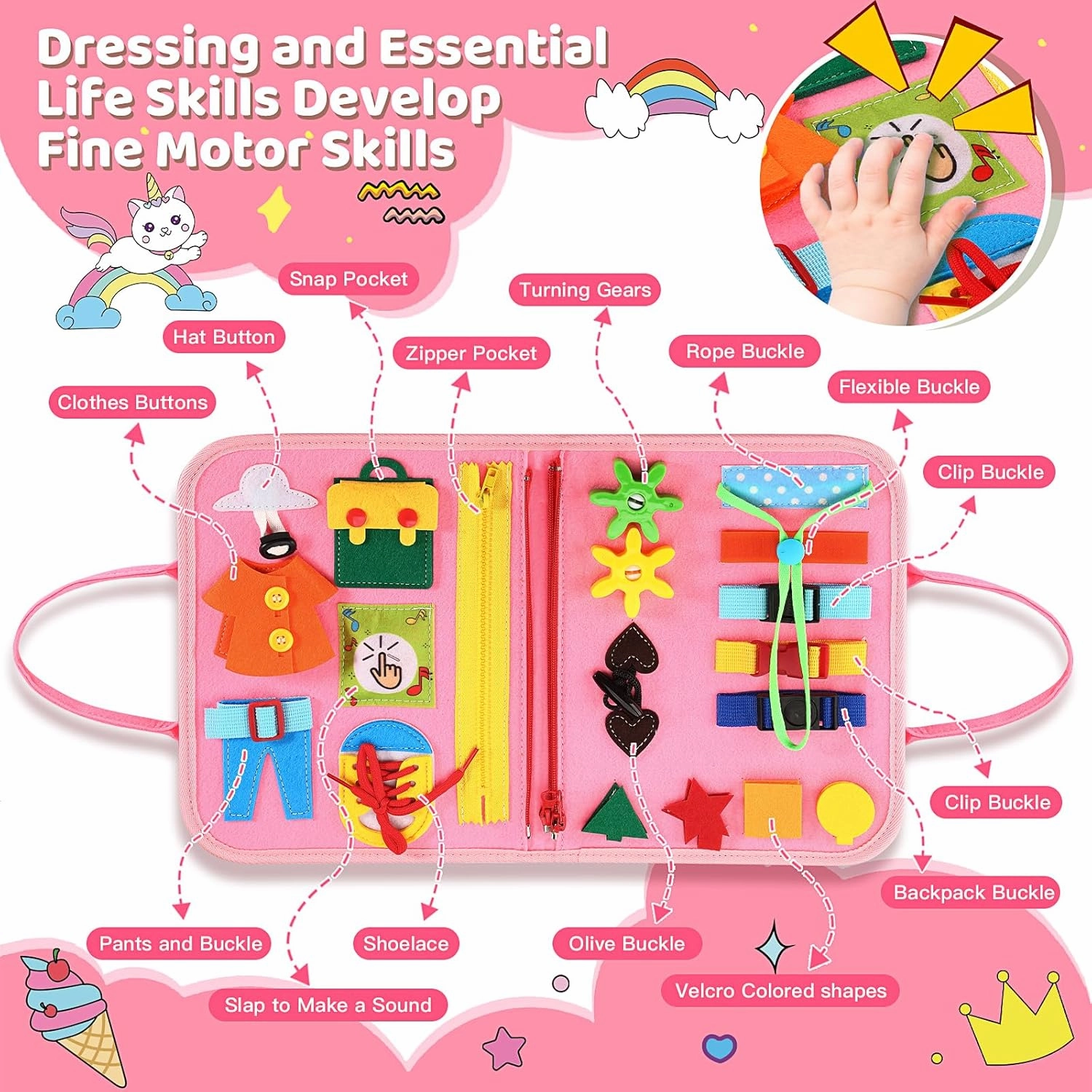 Toddler Busy Board，Busy Book Montessori Toys，Toys for 3 Year Old Girl Birthday Gift，Sensory Bins Toys，Learning Toys，Preschool Learning Activities Book Airplane Travel Essential Kid Toys