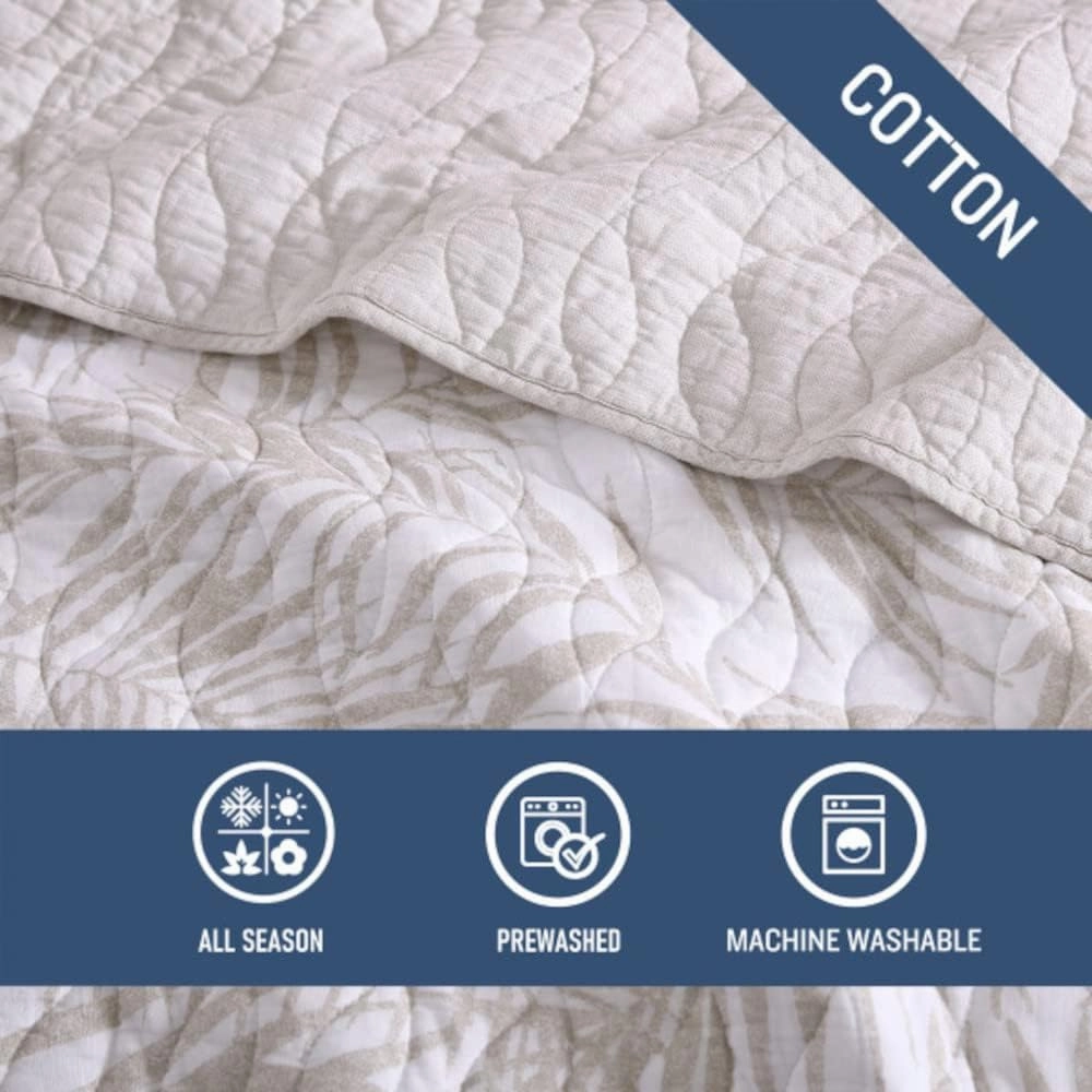 Tommy Bahama - Queen Quilt Set, Reversible Cotton Bedding with Matching Shams, Soft All Season Bedspread, Coastal Bedding Set (Palmday Beige, Queen)
