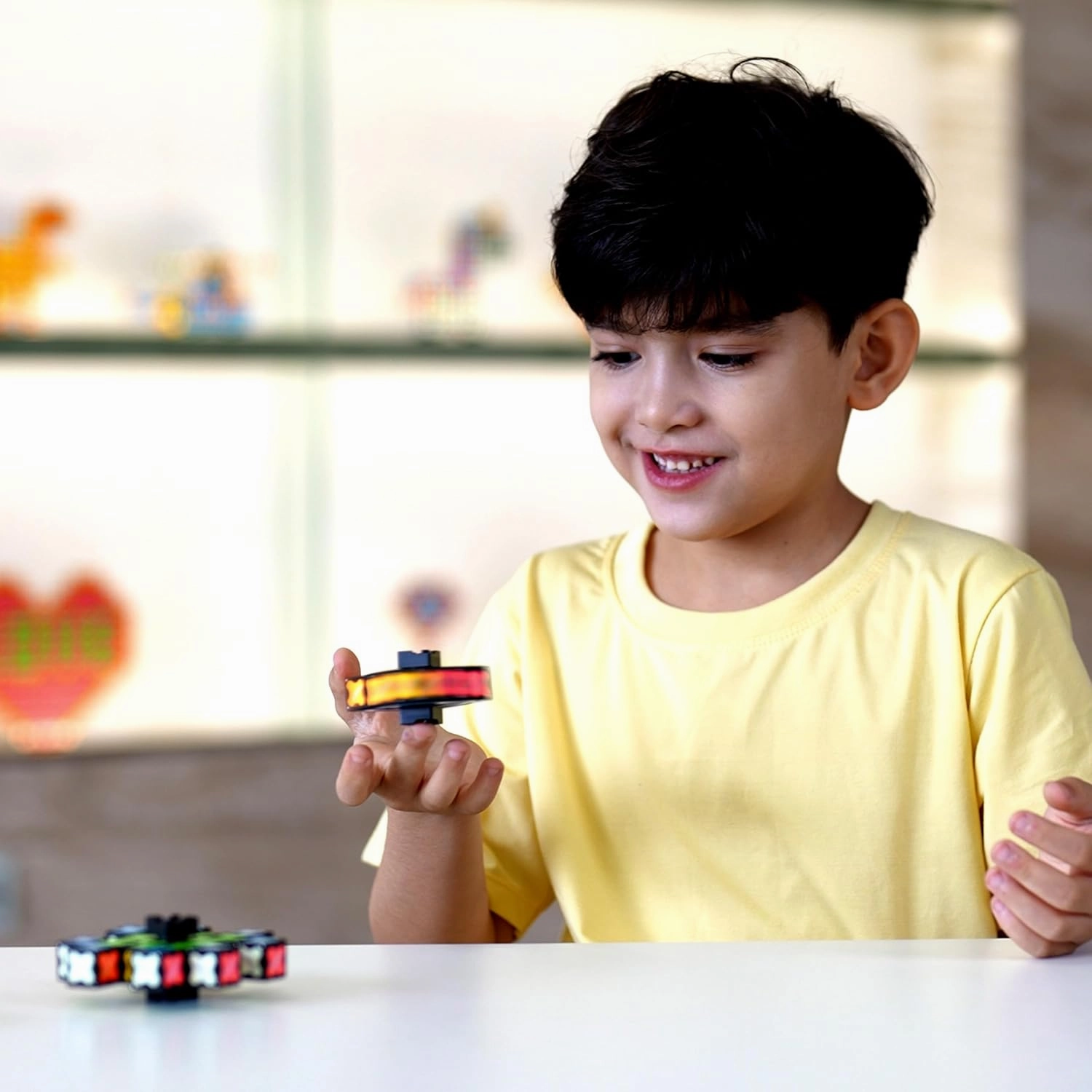TOSY Magnet Fidget Spinner Mini - 8 blocks, 4th of July Decoration Gift, 3in1 Toy: Transformable Fidget Spinner, Infinity Cube, 2x2 Puzzle Cube, Stress Relief, STEM Magnet Tiles for Kids/Adult, 4-pack