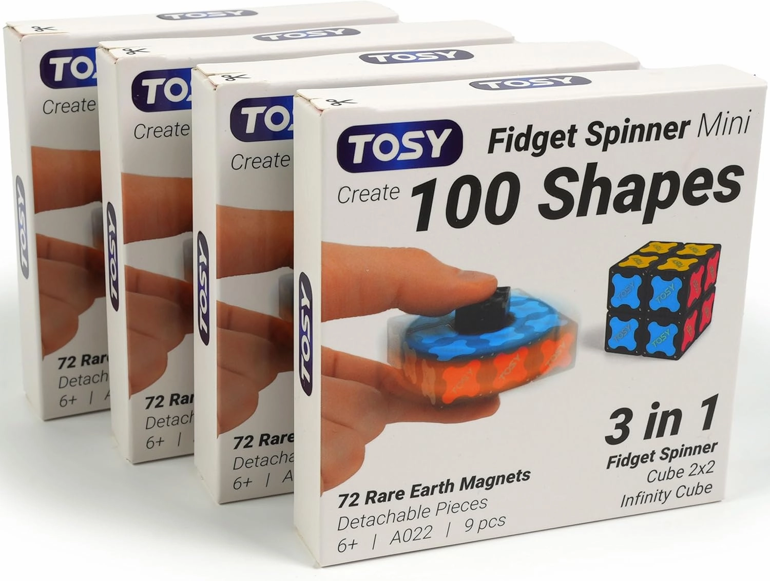 TOSY Magnet Fidget Spinner Mini - 8 blocks, 4th of July Decoration Gift, 3in1 Toy: Transformable Fidget Spinner, Infinity Cube, 2x2 Puzzle Cube, Stress Relief, STEM Magnet Tiles for Kids/Adult, 4-pack