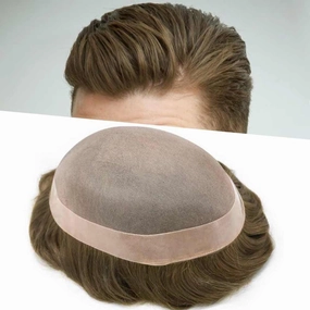 Toupee For Men Hair Replacement System Human Hair Piece For Men Toupee Fine Mono Hair Systems For Men Durable PU Natural Hairline 6x8 Medium light density #1710 17# DARK ASH BLONDE 10% GREY