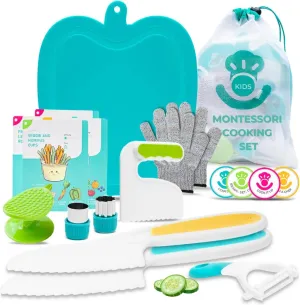 Tovla Jr. Real Toddler Cutting Set – Montessori Kitchen Tools for Kids - Kid Safe Kitchen Knives Gift Set (Cutting Set)