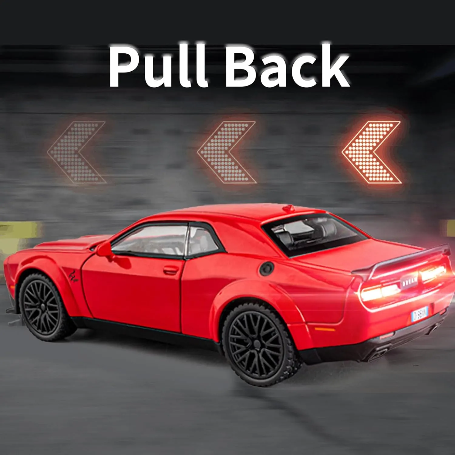 Toy Cars 1/32 Dodge Challenger Die Cast Metal Toy Cars Hellcat Toy Car with Sound and Light Pull Back Hellcat Car for 3  Year Old Boys and Kids