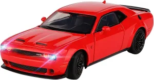 Toy Cars 1/32 Dodge Challenger Die Cast Metal Toy Cars Hellcat Toy Car with Sound and Light Pull Back Hellcat Car for 3  Year Old Boys and Kids