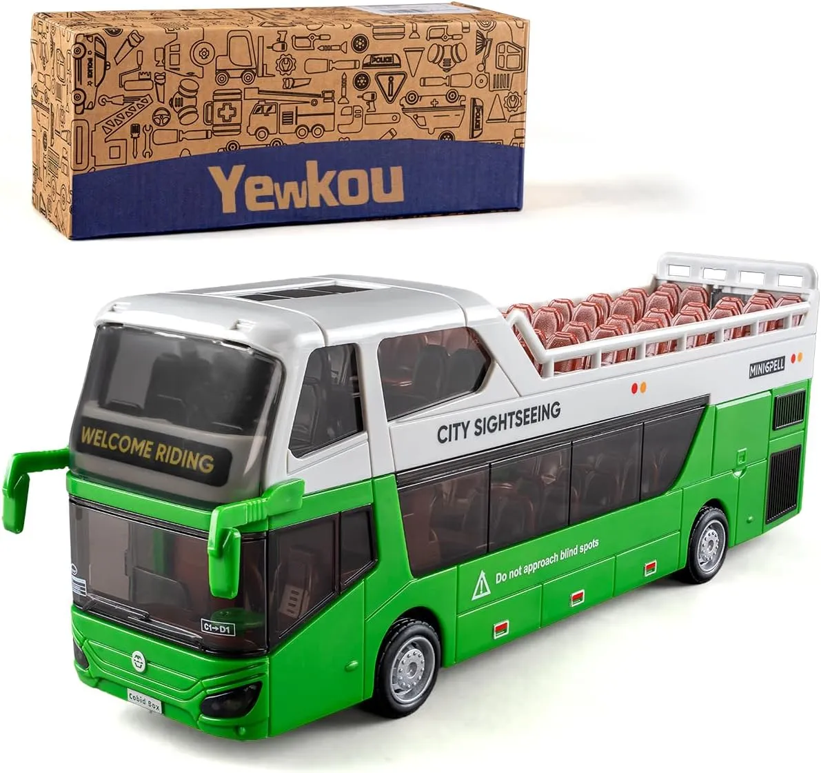 Toy City Bus with Lights & Sounds for Boys and Girls, Realstic Double Decker Bus Toy Great Gift for Kids Boys Girls Ages 3 and Up (Green)