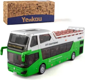 Toy City Bus with Lights & Sounds for Boys and Girls, Realstic Double Decker Bus Toy Great Gift for Kids Boys Girls Ages 3 and Up (Green)