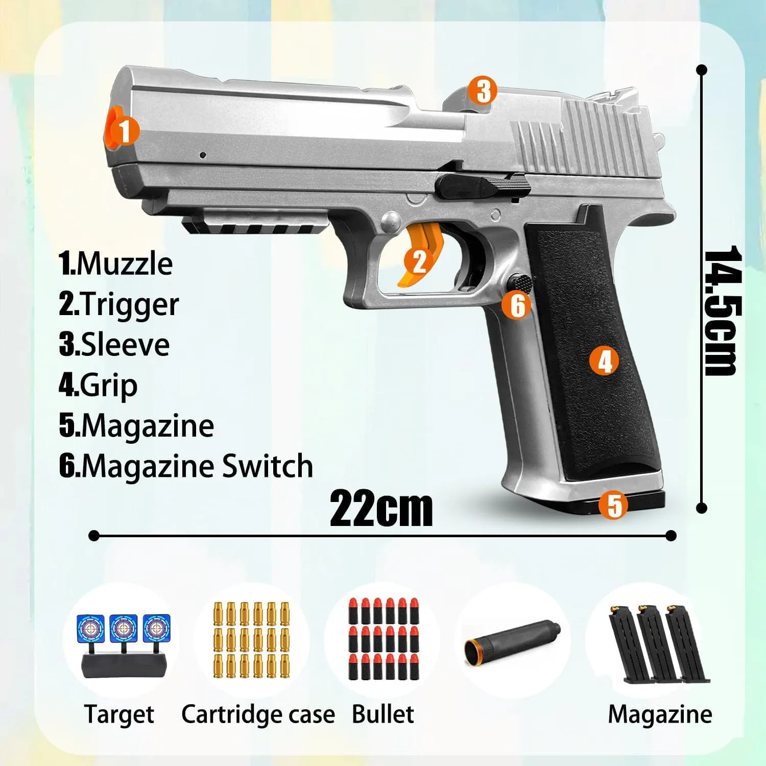 Toy Gun with Soft Bullets, Cool Shell Ejecting Toy Pistols for Boys, Shooting Game Educational Model Toys, Gifts for Kids (Grey)