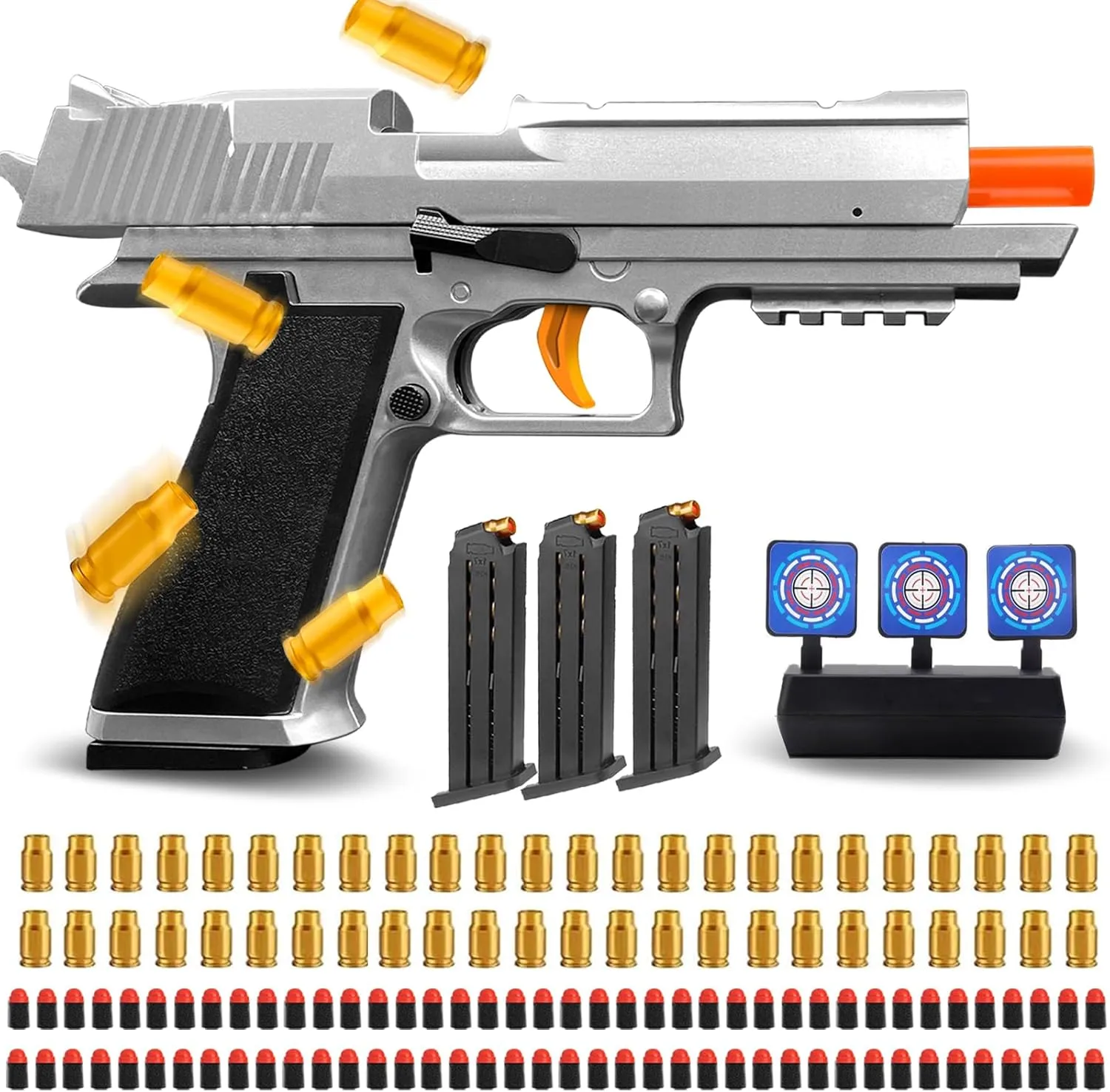 Toy Gun with Soft Bullets, Cool Shell Ejecting Toy Pistols for Boys, Shooting Game Educational Model Toys, Gifts for Kids (Grey)