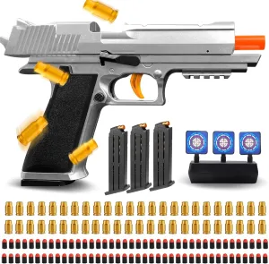 Toy Gun with Soft Bullets, Cool Shell Ejecting Toy Pistols for Boys, Shooting Game Educational Model Toys, Gifts for Kids (Grey)
