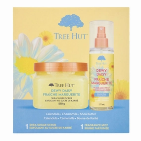 Tree Hut Dewy Daisy Gift Set | Exfoliating Body Scrub & Hydrating Body Spray | Long-lasting Scent | Skin Care Bundle | Vegan | 18 & 6 Fl oz.