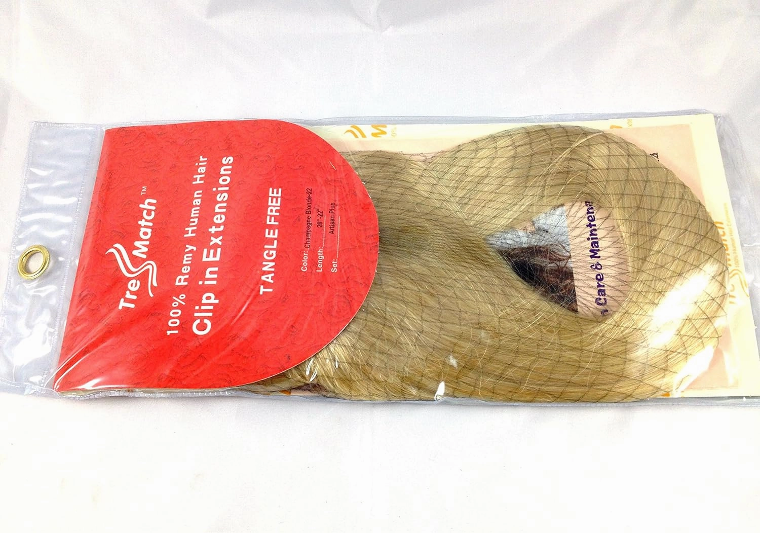 Tressmatch® 20”-22" Remy Human Hair Clip in Extensions Thick to Ends Champagne Blonde (#22) 9 Pieces Full Head Set [Set Weight:4.4oz/125grams) … …