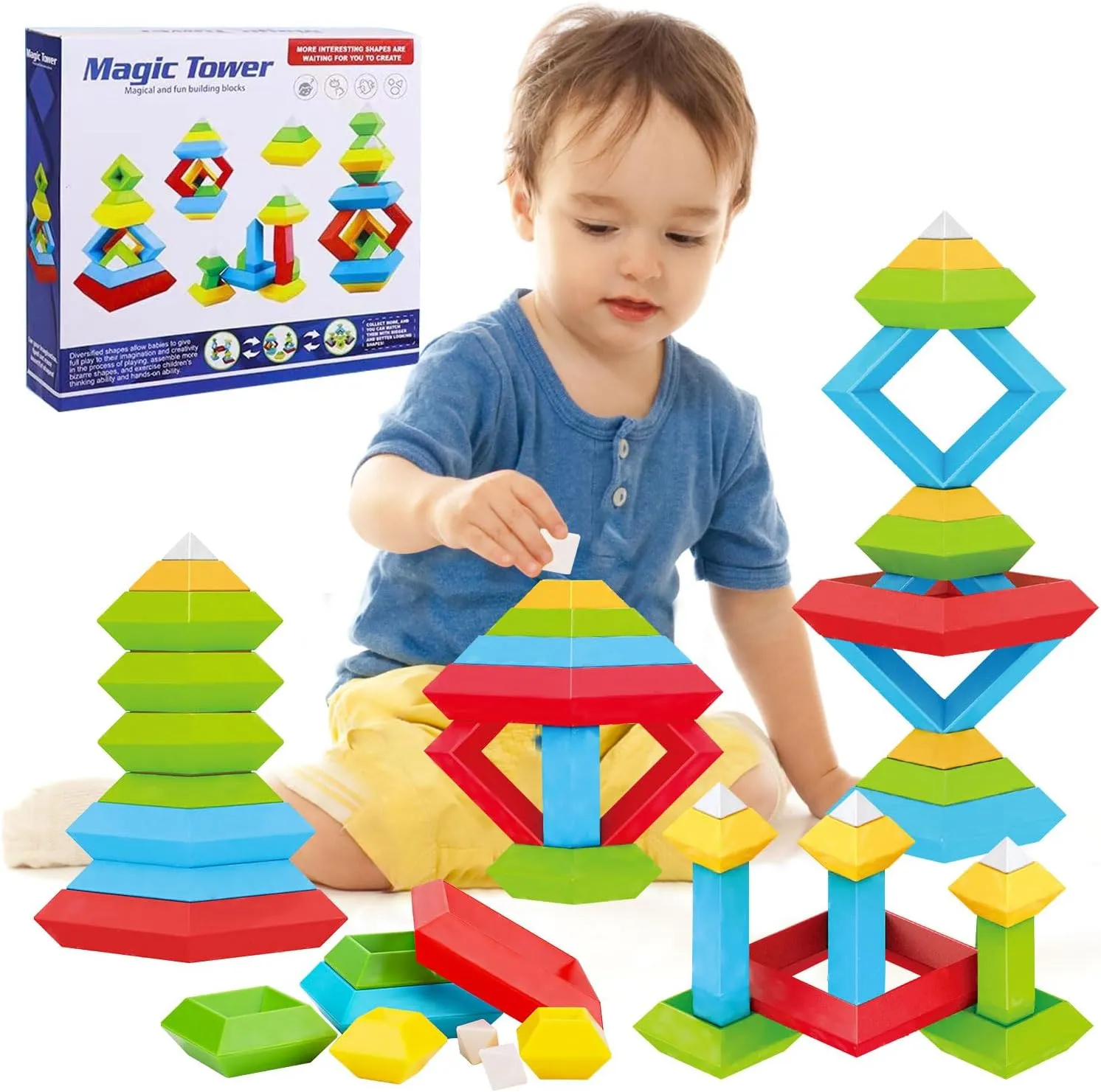 Tsomtto Montessori Toys for 1 2 3 4 5 Year Old Boys Girls Toddler 1-3 Preschool Learning Activities 30 Pcs Stacking Building Blocks STEM Stackable Educational Sensory Gifts for Kids Age 1-2 2-4