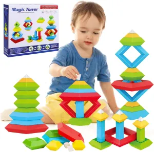 Tsomtto Montessori Toys for 1 2 3 4 5 Year Old Boys Girls Toddler 1-3 Preschool Learning Activities 30 Pcs Stacking Building Blocks STEM Stackable Educational Sensory Gifts for Kids Age 1-2 2-4
