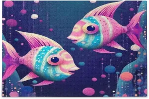 Two Colorful Fish Jigsaw Puzzles for Kids Adults 1000 Pieces, Fun Educational Games Toy Birthday Gift Art Home Decor Finish Size 29.5 x 20 Inches