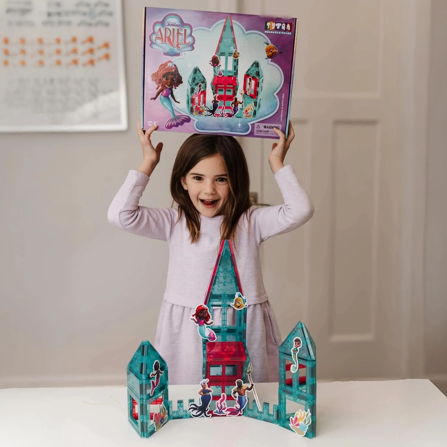 Tytan Official Disney Junior Ariel Magnetic Tile Set – 41-Piece STEAM Building Toy with Reusable Stickers & Workbook – Undersea Adventures for Kids Ages 3 Toys